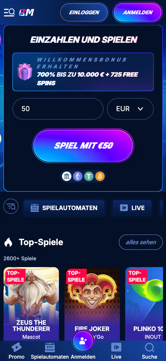 Interface BM Bet mobiele app