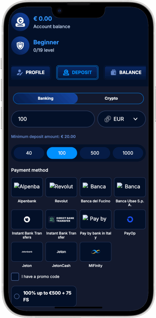 Storten in de BM Bet mobiele app